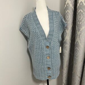 Anthropologie Textured Blue Cardigan Vest by PILCRO